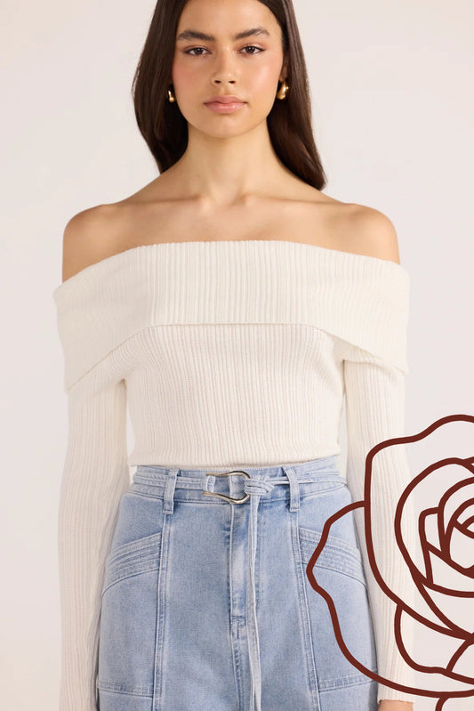 Zoe Off Shoulder Knit Top – Off White