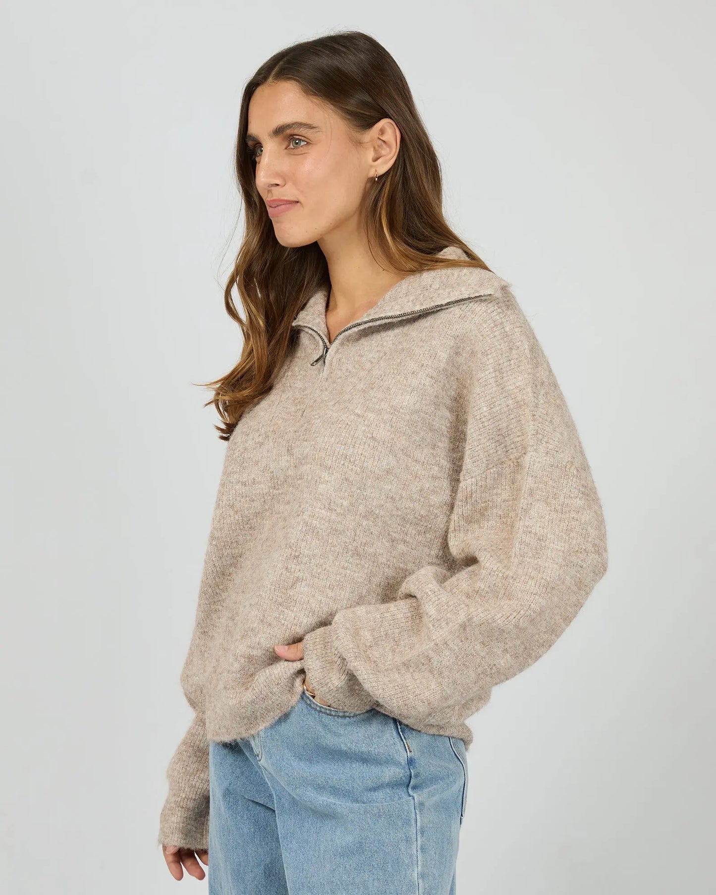 Bonni Knit Quater Zip Jumper - Brown Silent Theory