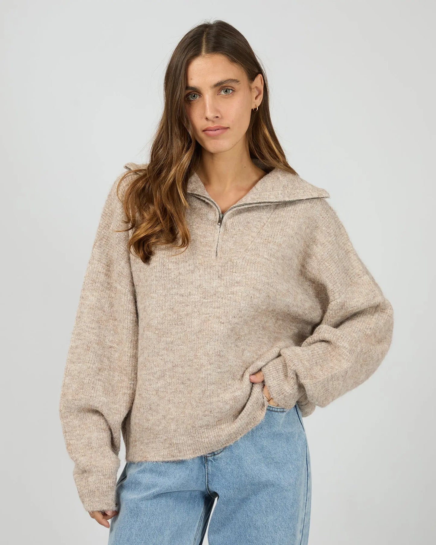 Bonni Knit Quater Zip Jumper - Brown Silent Theory