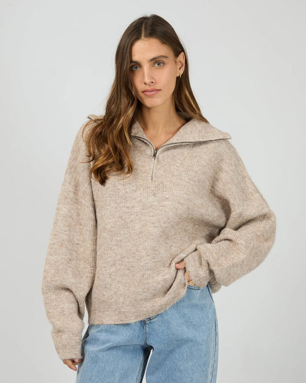 Bonni Knit Quater Zip Jumper - Brown Silent Theory