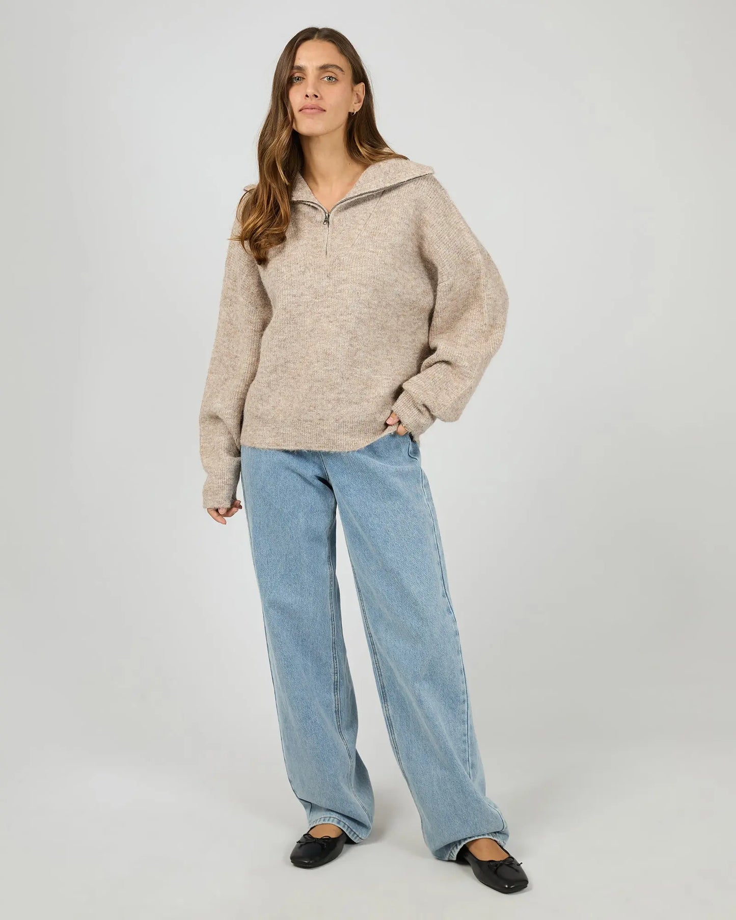 Bonni Knit Quater Zip Jumper - Brown Silent Theory