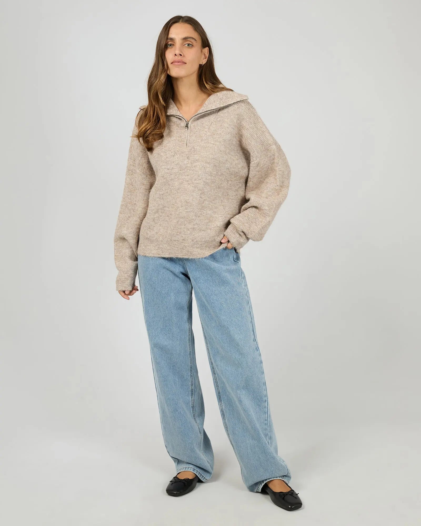 Bonni Knit Quater Zip Jumper - Brown Silent Theory