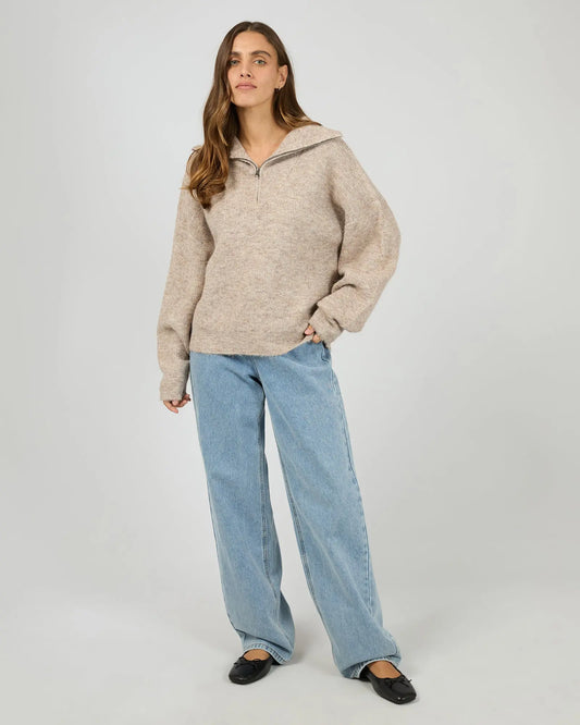 Bonni Knit Quater Zip Jumper - Brown Silent Theory