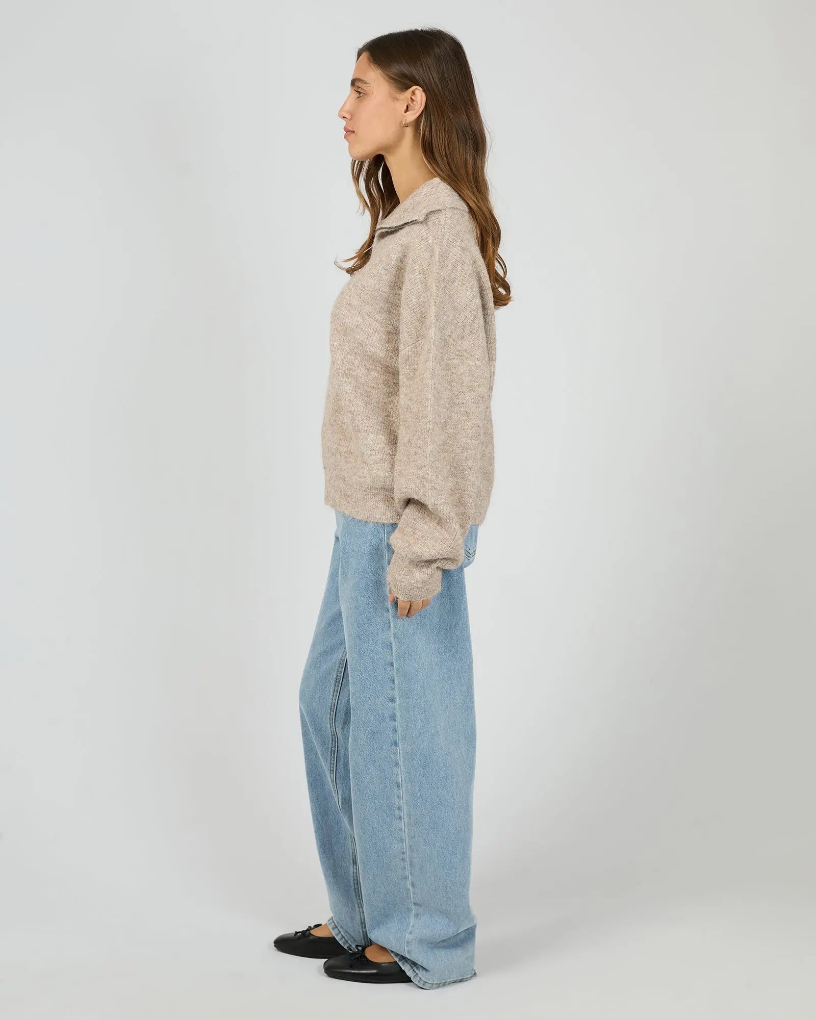 Bonni Knit Quater Zip Jumper - Brown Silent Theory