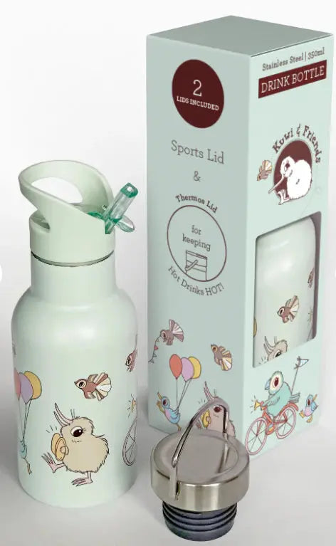 Kuwi Stainless Steel Drink Bottle + 2 Lids Illustrated Publishing