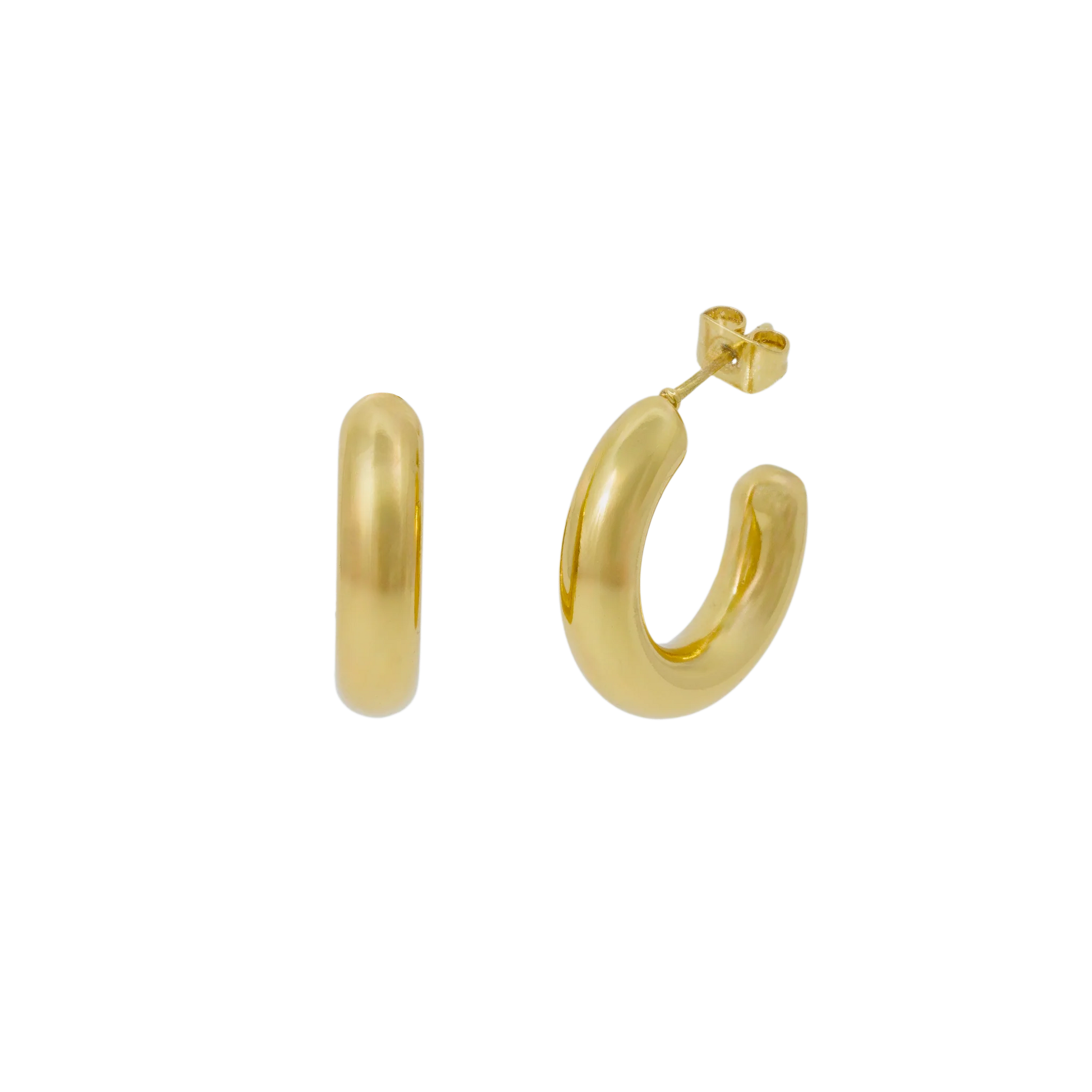 Gold hoop earrings on a white background
