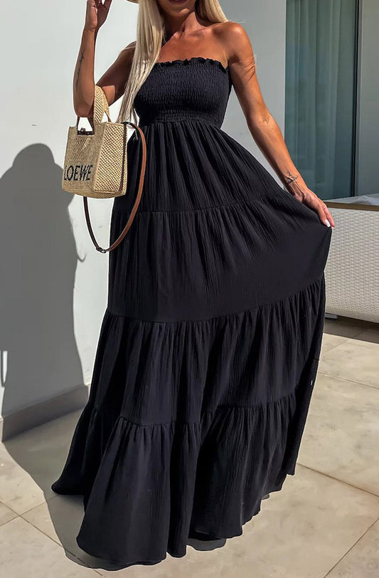 Cassie Shirred Bandeau Maxi Dress – Black