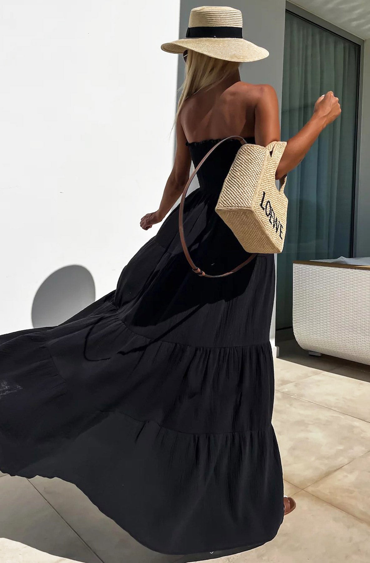 Cassie Shirred Bandeau Maxi Dress – Black
