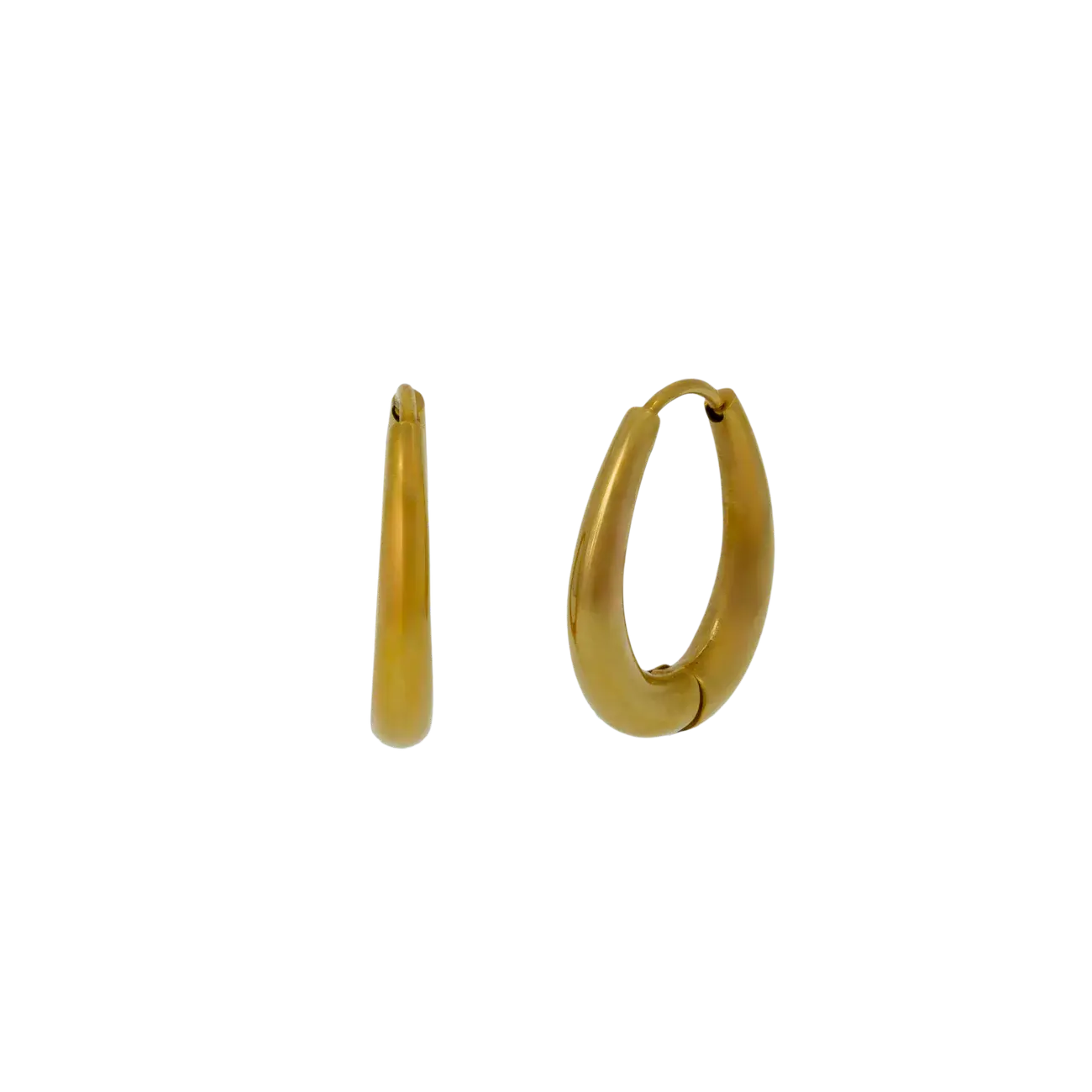 Gold hoop earrings on a white background