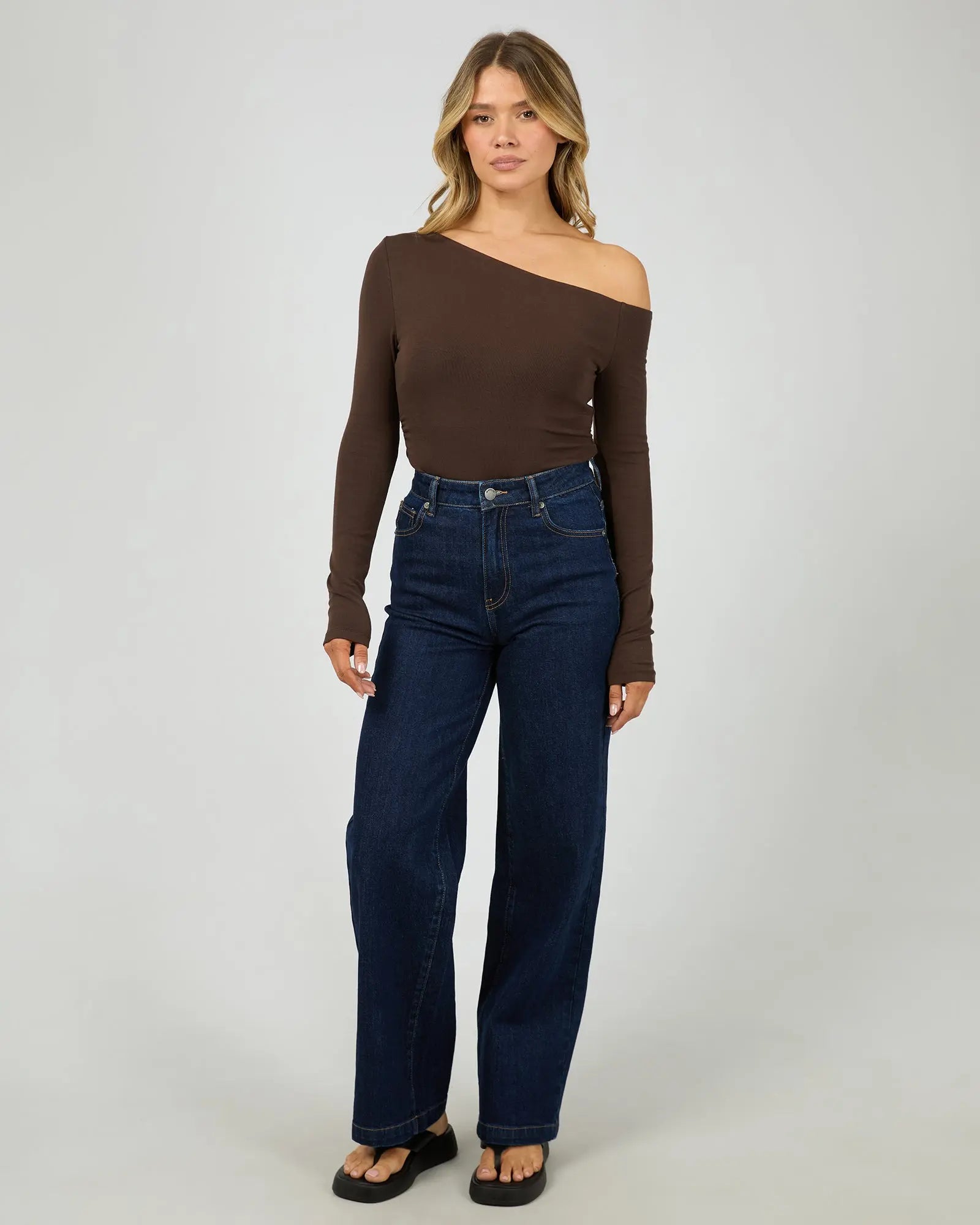 Kylie Off Shoulder L/S Top - Brown All About Eve