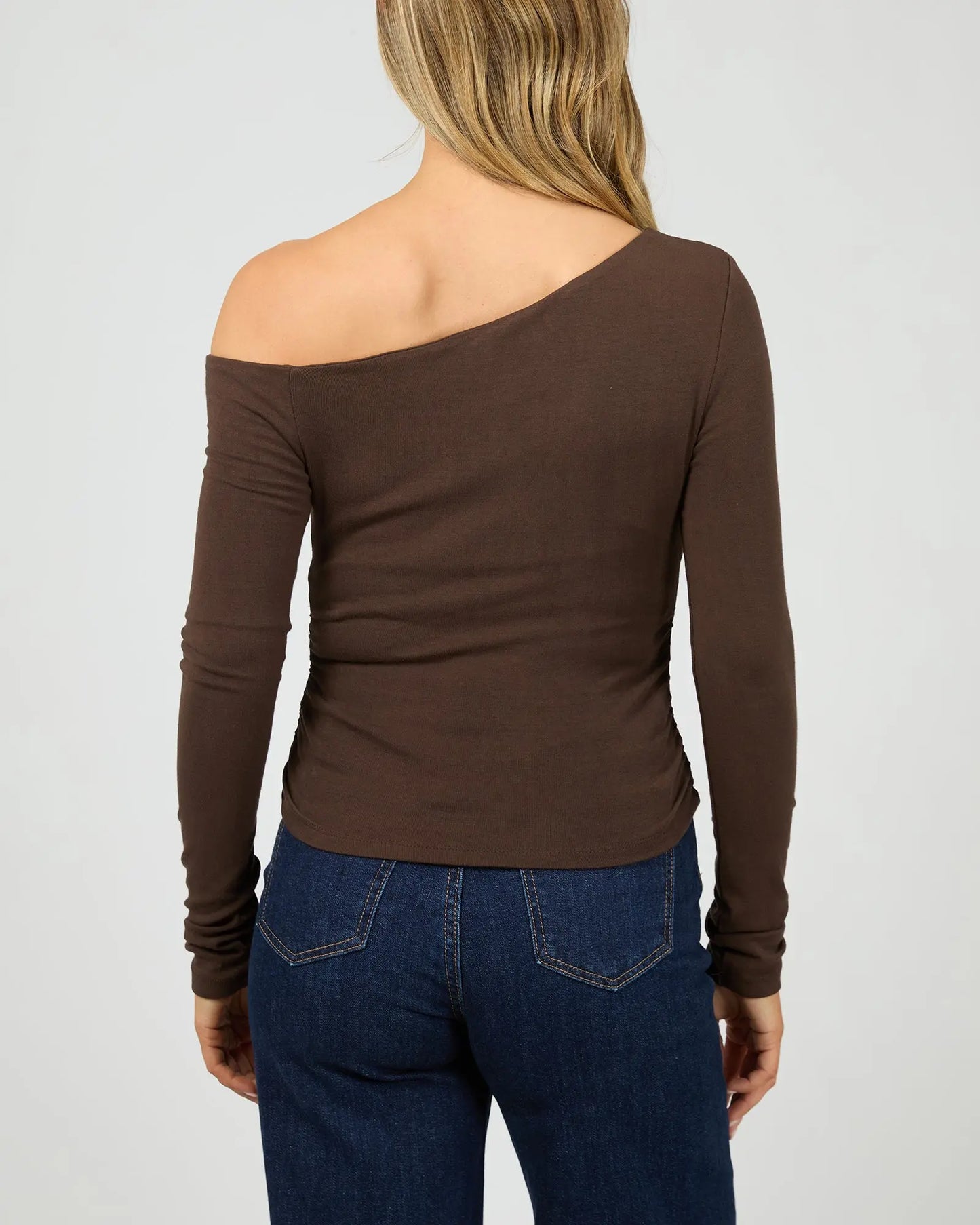 Kylie Off Shoulder L/S Top - Brown All About Eve