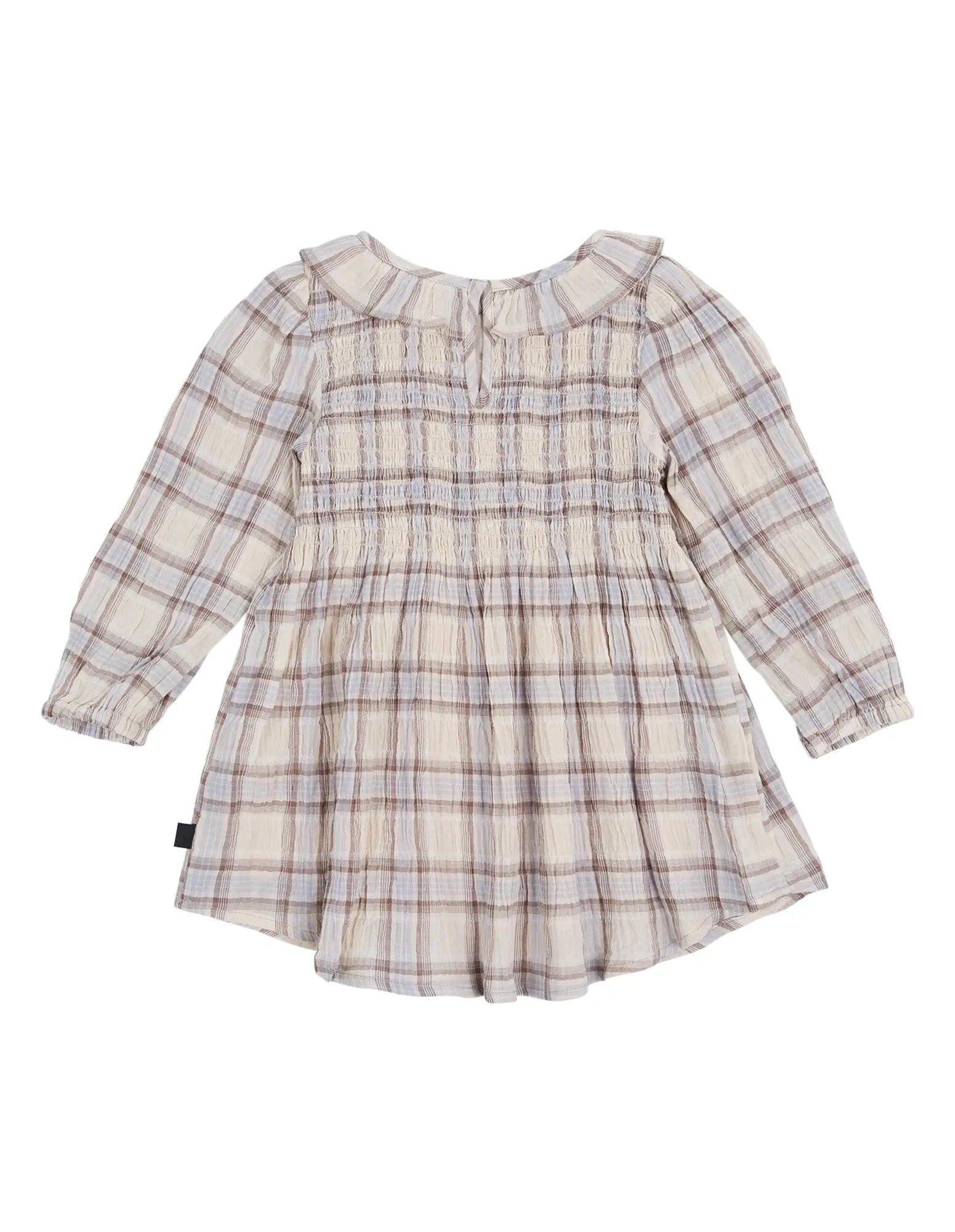 Plaid dress with long sleeves on a white background