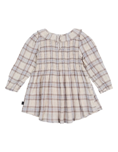 Plaid dress with long sleeves on a white background