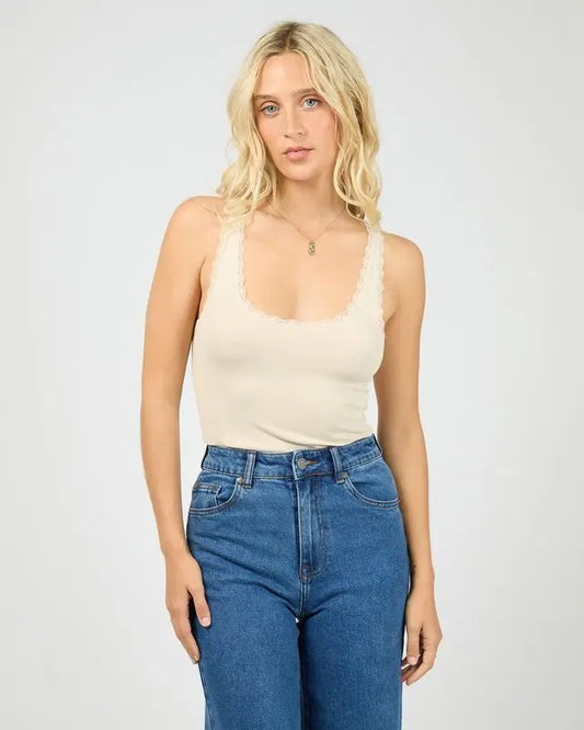 Wash Rib Lace Tank Top in Vanilla All About Eve