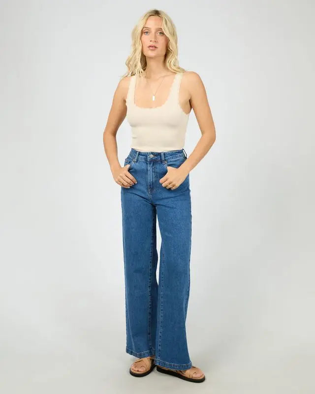Wash Rib Lace Tank Top in Vanilla All About Eve
