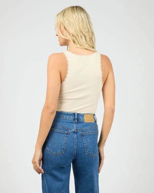 Wash Rib Lace Tank Top in Vanilla All About Eve
